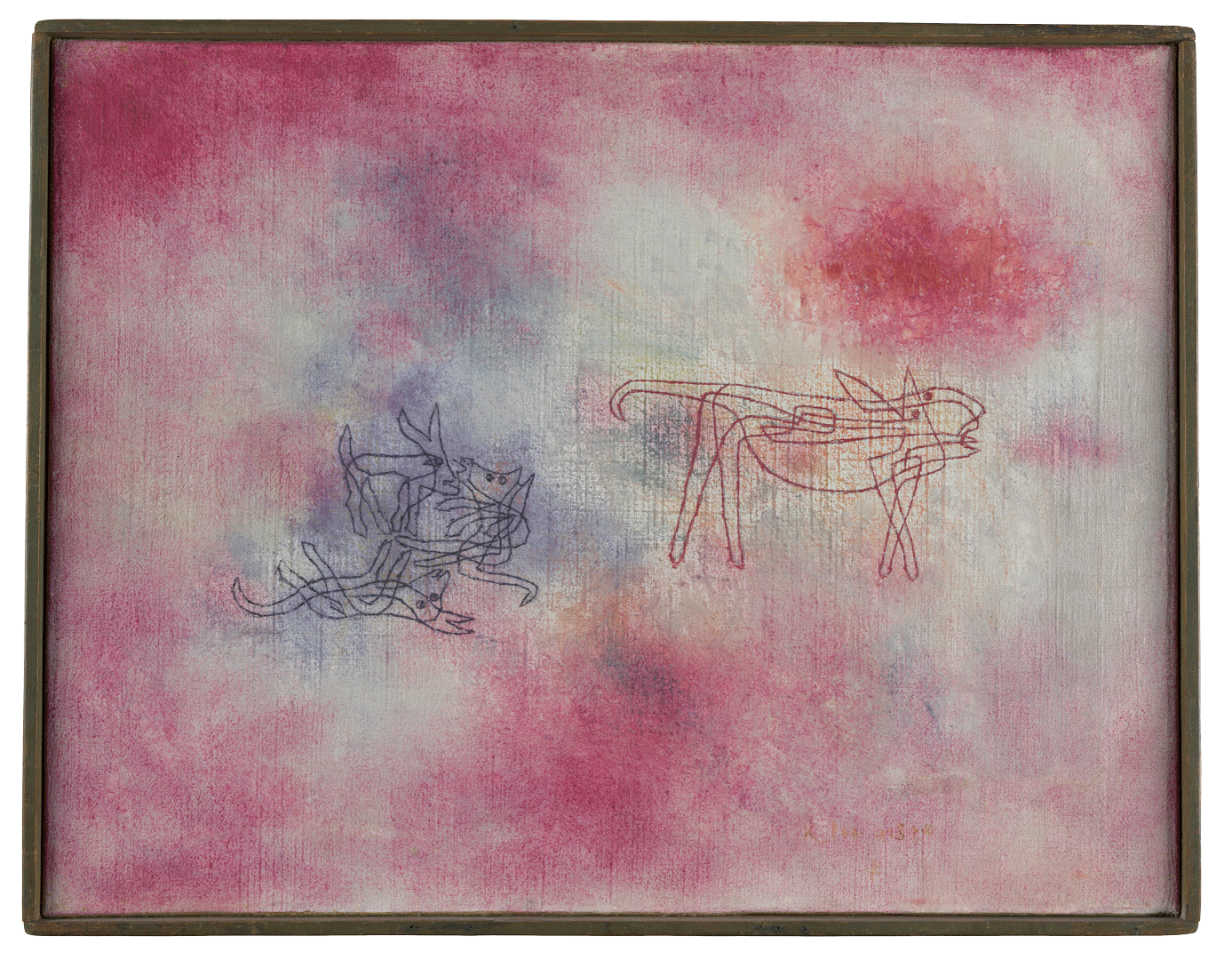 A painting by Paul Klee, titled Sie br√ºllt, wir spielen, 1928, 70 She Bellow, We Play, 1928, 70, dated 1928.